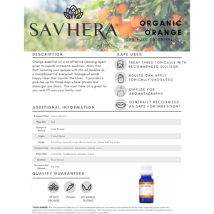 Organic Orange Essential Oil Fact Sheet - Savhera