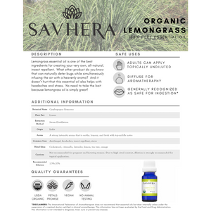 Organic Lemongrass Essential Oil - Savhera