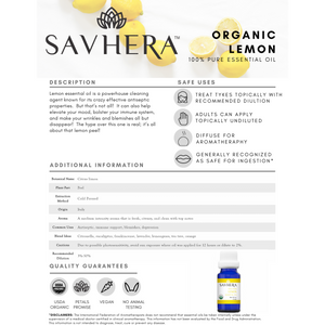Organic Lemon Essential Oil - Savhera